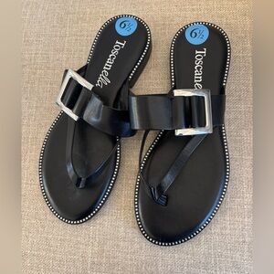 Toscanella Dainty Black Leather Buckle Thong Sandals Made In Italy Women’s 6.5